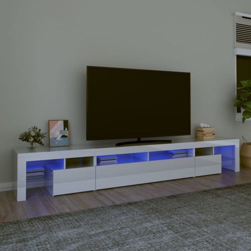 vidaXL Mobile Porta TV con Luci LED Bianco Lucido 260x36,5x40 cm vidaXL Mobile Porta TV con Luci LED Bianco Lucido 260x36,5x40 cm
