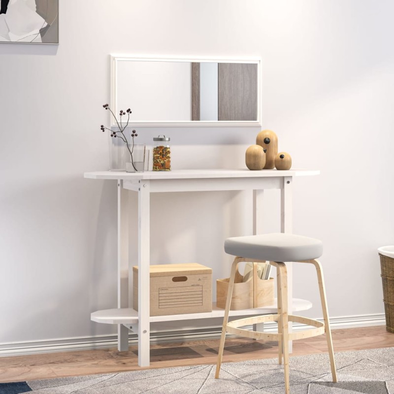 Tavolo Consolle Bianco 110x40x80 cm in Legno Massello di Pino Tavolo Consolle Bianco 110x40x80 cm in Legno Massello di Pino
