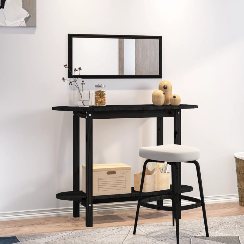 Tavolo Consolle Nero 110x40x80 cm in Legno Massello di Pino Tavolo Consolle Nero 110x40x80 cm in Legno Massello di Pino