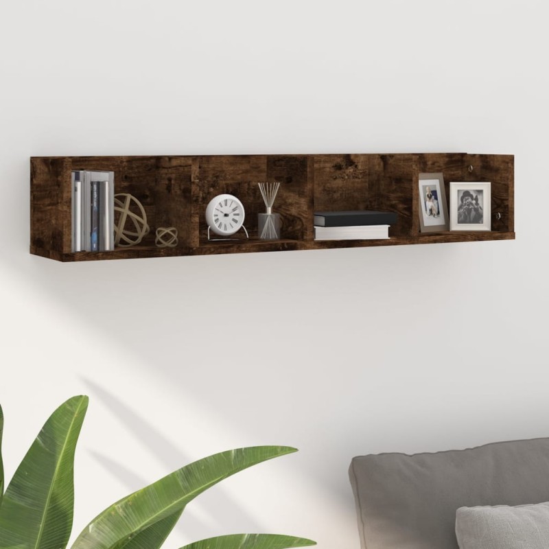 Mensola Muro Porta PC Rovere Fumo 100x18x18cm Legno Multistrato Mensola Muro Porta PC Rovere Fumo 100x18x18cm Legno Multistrato