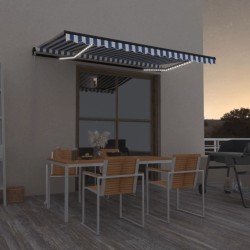 vidaXL Tenda da Sole Retrattile Manuale con LED 450x350 cm Blu Bianca