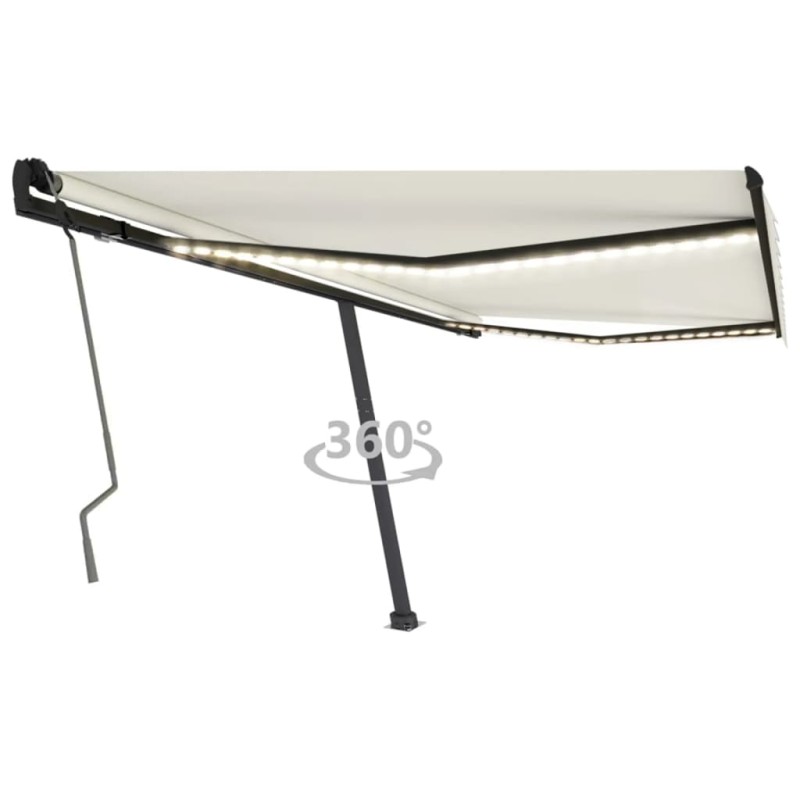 vidaXL Tenda da Sole Retrattile Manuale LED 450x350 cm Crema vidaXL Tenda da Sole Retrattile Manuale LED 450x350 cm Crema