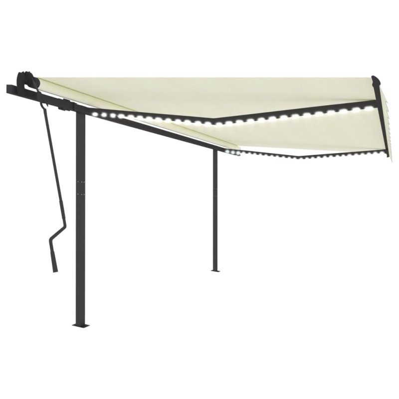 vidaXL Tenda da Sole Retrattile Manuale con LED 4,5x3,5 m Crema vidaXL Tenda da Sole Retrattile Manuale con LED 4,5x3,5 m Crema