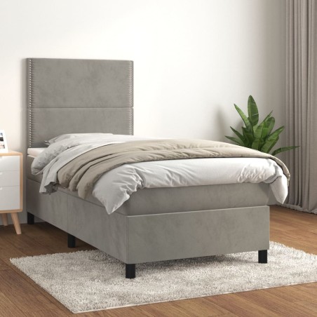 vidaXL Giroletto a Molle con Materasso Grigio Chiaro 100x200cm Velluto