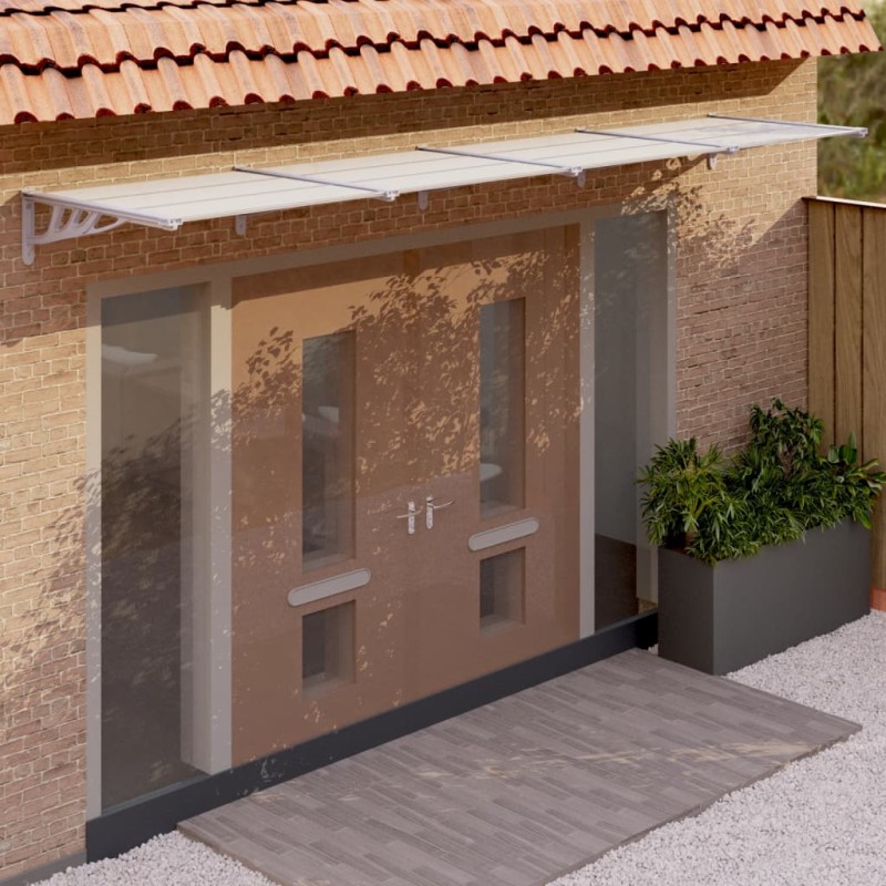 Tettoia per Porta Grigio e Trasparente 396x90 cm Policarbonato Tettoia per Porta Grigio e Trasparente 396x90 cm Policarbonato