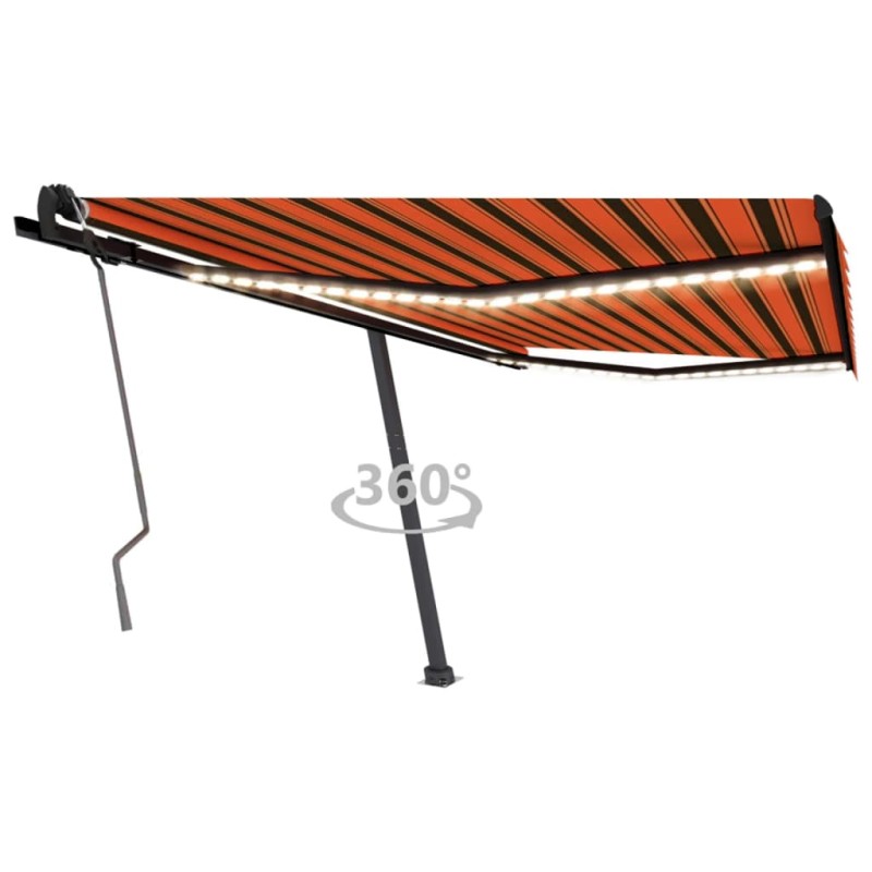 vidaXL Tenda da Sole Retrattile Manuale LED 450x350 cm Arancio Marrone vidaXL Tenda da Sole Retrattile Manuale LED 450x350 cm Arancio Marrone