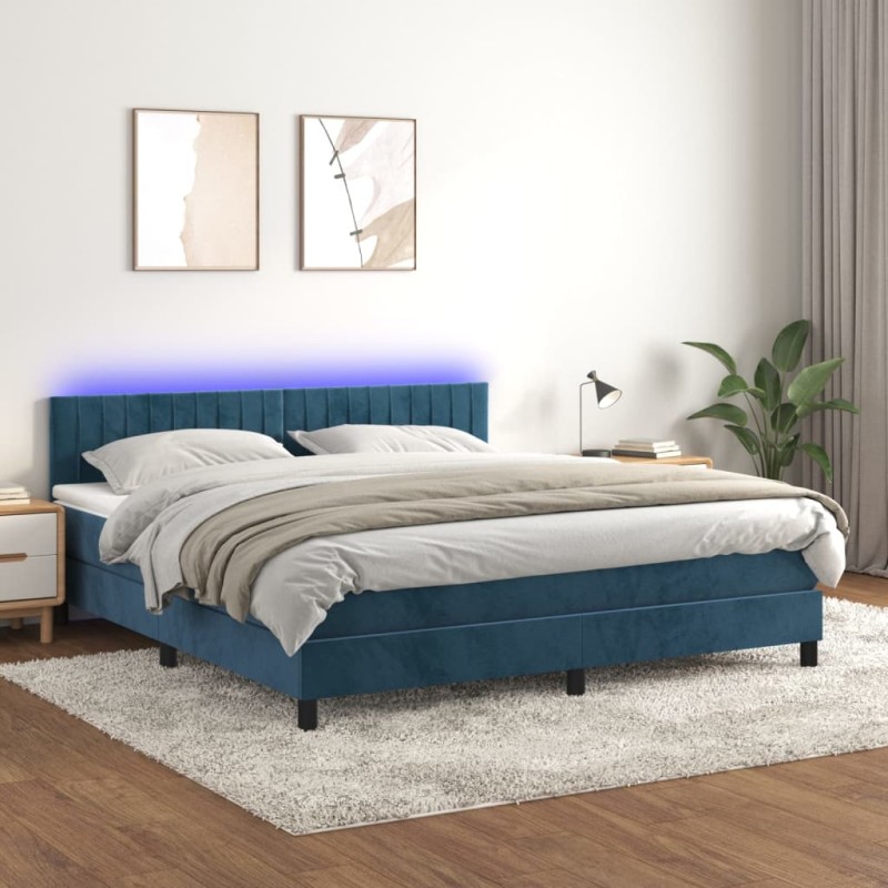vidaXL Letto a Molle con Materasso e LED Blu Scuro 160x200 cm vidaXL Letto a Molle con Materasso e LED Blu Scuro 160x200 cm