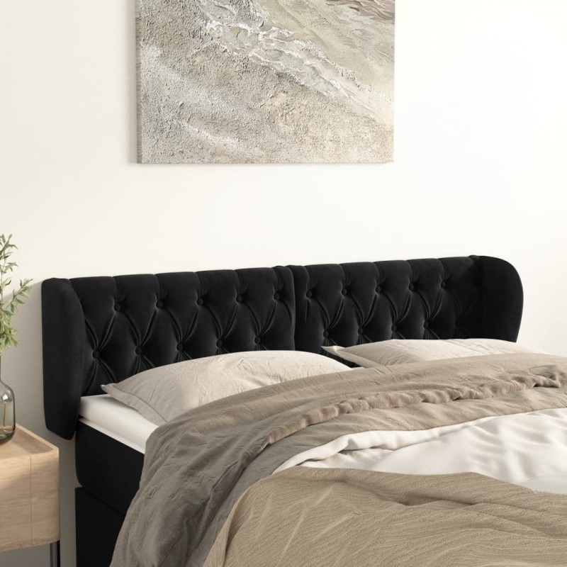 Testiera ad Orecchio Nera 163x23x78/88 cm in Velluto Testiera ad Orecchio Nera 163x23x78/88 cm in Velluto