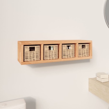Scaffale a Muro con Cestini 62x18x16 cm Legno Massello Noce