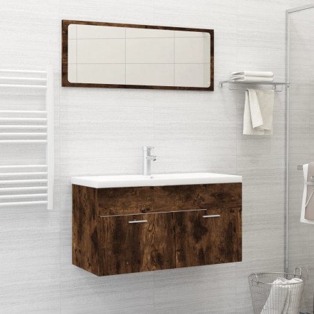 vidaXL Set Mobili da Bagno 2 pz Rovere Fumo in Legno Multistrato