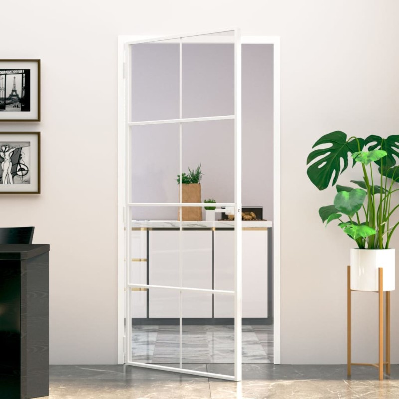 Porta Interna Bianca 93x201,5cm Vetro Temperato Alluminio Slim Porta Interna Bianca 93x201,5cm Vetro Temperato Alluminio Slim