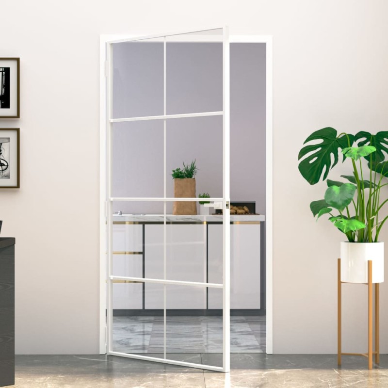 vidaXL Porta Interna Bianca 102x201,5cm Vetro Temperato Alluminio Slim vidaXL Porta Interna Bianca 102x201,5cm Vetro Temperato Alluminio Slim