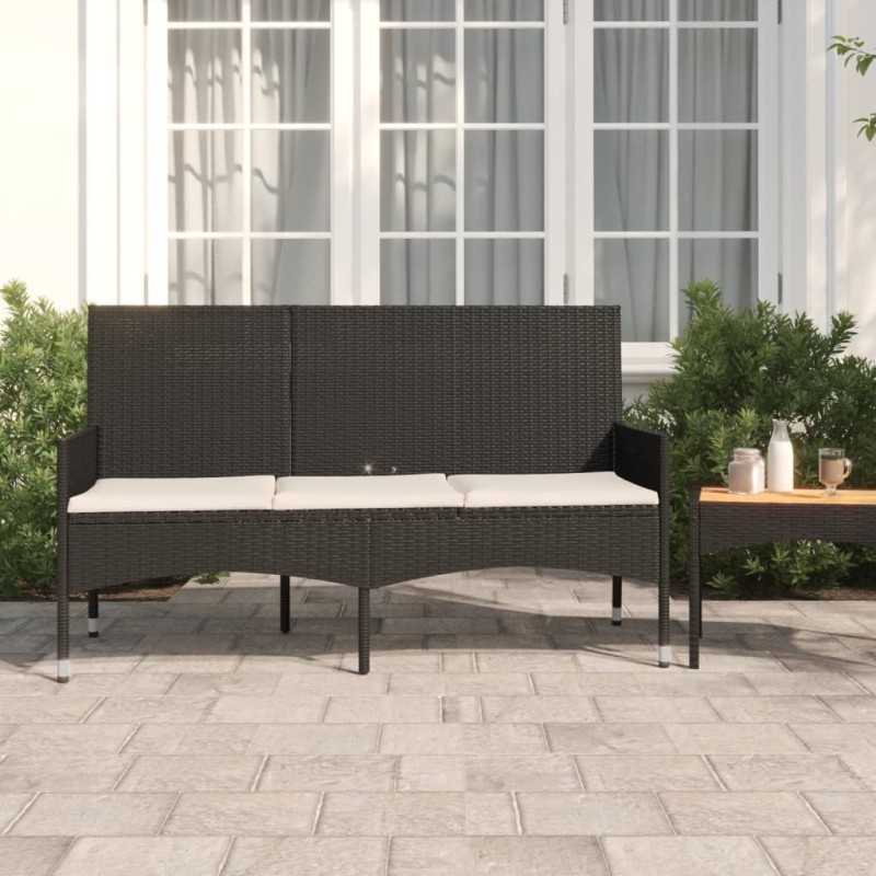 Panca da Giardino a 3 Posti con Cuscini in Polyrattan Nero Panca da Giardino a 3 Posti con Cuscini in Polyrattan Nero