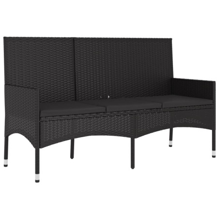 vidaXL Panca da Giardino a 3 Posti con Cuscini in Polyrattan Nero