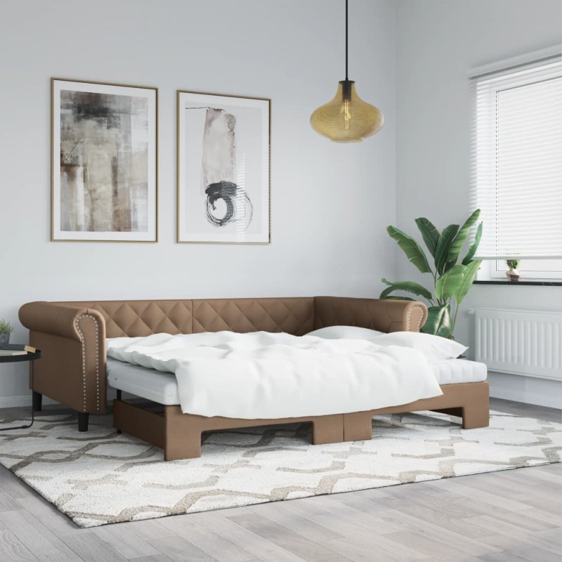 vidaXL Divano Letto Estraibile Materassi Cappuccino 90x200 Similpelle vidaXL Divano Letto Estraibile Materassi Cappuccino 90x200 Similpelle