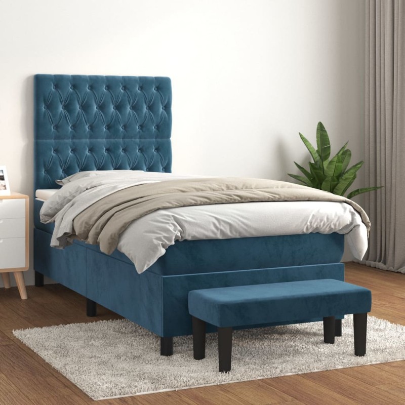 vidaXL Giroletto a Molle con Materasso Blu Scuro 90x200 cm in Velluto