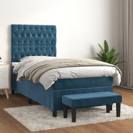 vidaXL Giroletto a Molle con Materasso Blu Scuro 90x200 cm in Velluto