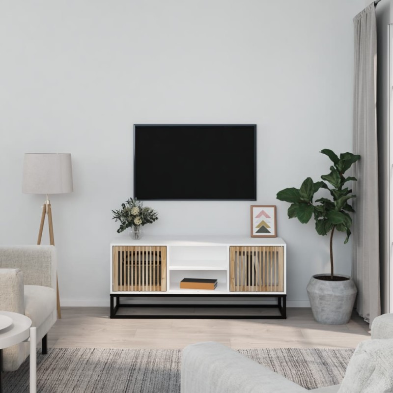 Mobile Porta TV Bianco 105x30x45cm in Legno Multistrato e Ferro Mobile Porta TV Bianco 105x30x45cm in Legno Multistrato e Ferro