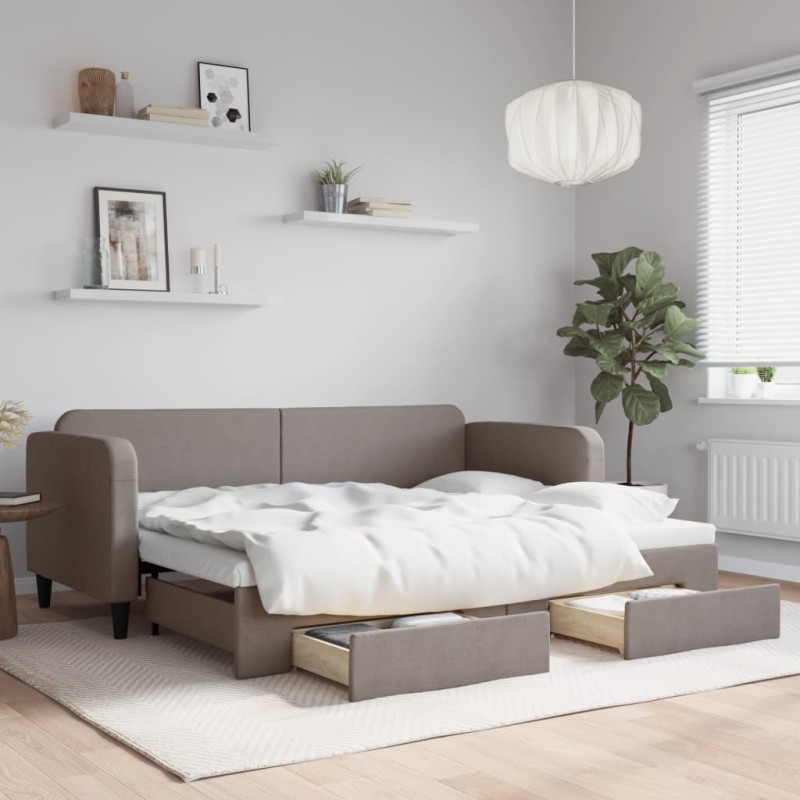 vidaXL Divano Letto Estraibile con Cassetti Tortora 80x200 cm Tessuto vidaXL Divano Letto Estraibile con Cassetti Tortora 80x200 cm Tessuto