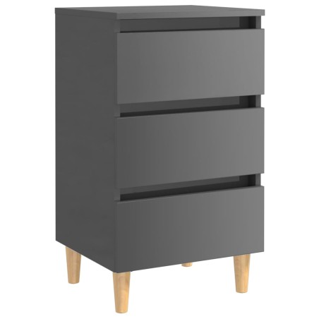 vidaXL Comodino con Gambe in Legno Massello Grigio Lucido 40x35x69 cm