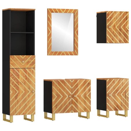 vidaXL Set Mobili da Bagno 5pz Marrone e Nero Legno Massello di Mango