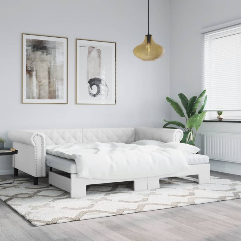 vidaXL Divano Letto Estraibile e Materassi Bianco 90x200 cm Similpelle vidaXL Divano Letto Estraibile e Materassi Bianco 90x200 cm Similpelle