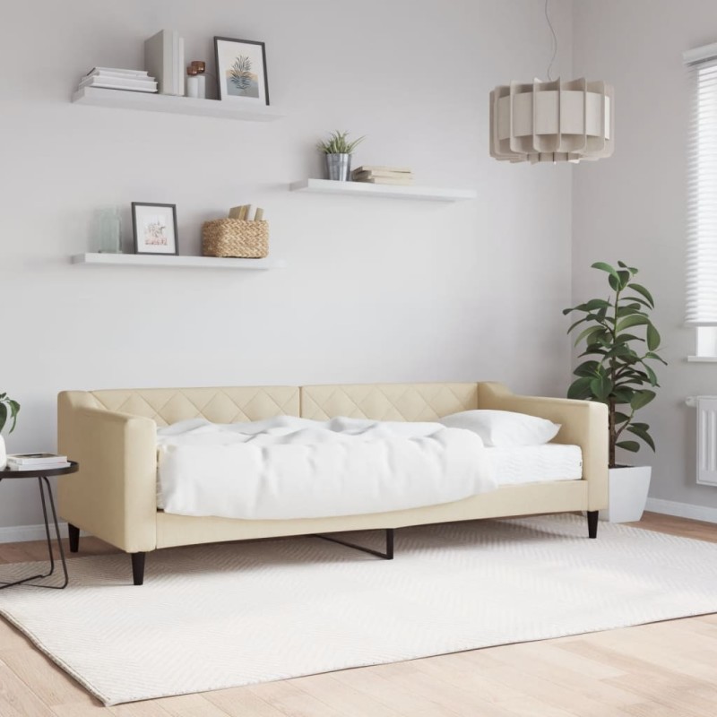 vidaXL Divano Letto con Materasso Crema 80x200 cm in Tessuto vidaXL Divano Letto con Materasso Crema 80x200 cm in Tessuto
