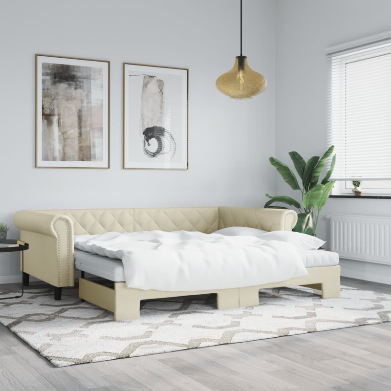 vidaXL Divano Letto Estraibile con Materassi Crema 90x200cm Similpelle vidaXL Divano Letto Estraibile con Materassi Crema 90x200cm Similpelle