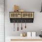Armadietto Parete con Ganci Nero 80x24x35,5cm Legno Multistrato Armadietto Parete con Ganci Nero 80x24x35,5cm Legno Multistrato
