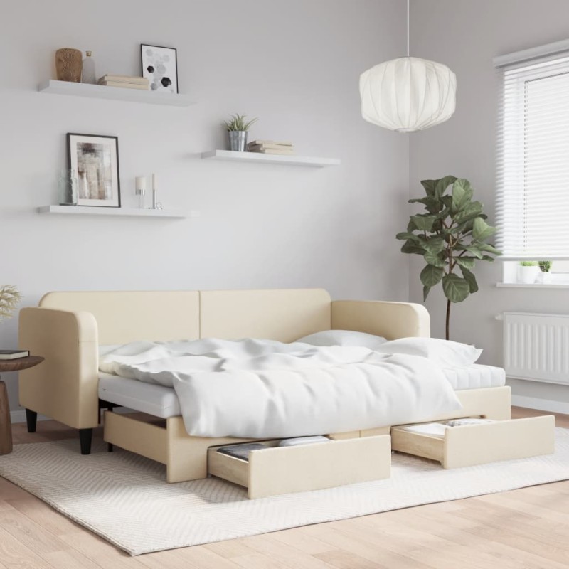 vidaXL Divano Letto Estraibile con Cassetti Crema 80x200 cm in Tessuto vidaXL Divano Letto Estraibile con Cassetti Crema 80x200 cm in Tessuto