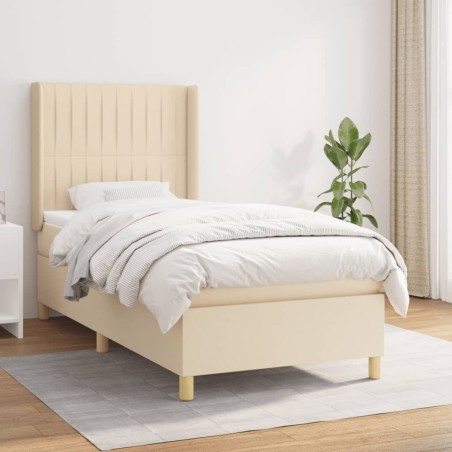 vidaXL Giroletto a Molle con Materasso Crema 90x200 cm inTessuto