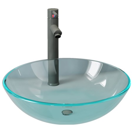 vidaXL Lavandino con Rubinetto e Piletta Vetro Temperato Trasparente