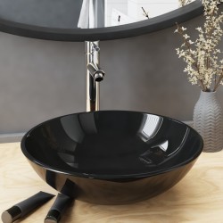 vidaXL Lavandino Bagno con Rubinetto e Piletta in Vetro Temperato Nero