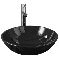 vidaXL Lavandino Bagno con Rubinetto e Piletta in Vetro Temperato Nero