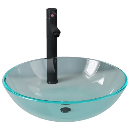 vidaXL Lavandino con Rubinetto e Piletta a Pressione Vetro Temperato