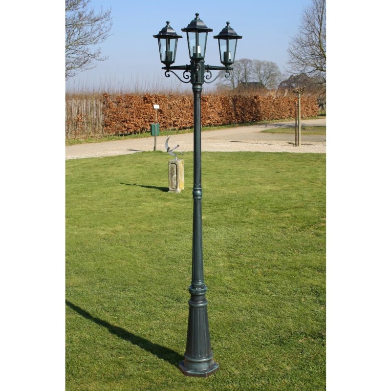 vidaXL Lampione da Giardino 3 Bracci 215 cm Verde Scuro/Nero Alluminio vidaXL Lampione da Giardino 3 Bracci 215 cm Verde Scuro/Nero Alluminio