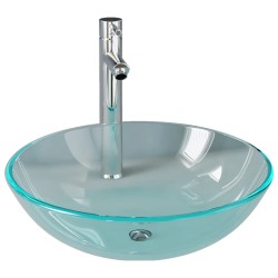 vidaXL Lavandino con Rubinetto e Piletta a Pressione Vetro Temperato