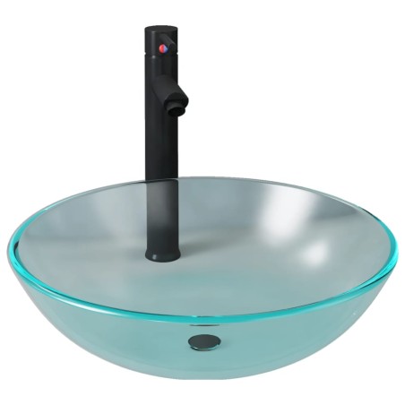 vidaXL Lavandino con Rubinetto e Piletta in Vetro Temperato Satinato