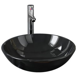 vidaXL Lavandino Bagno con Rubinetto e Piletta in Vetro Temperato Nero