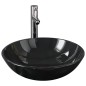 vidaXL Lavandino Bagno con Rubinetto e Piletta in Vetro Temperato Nero