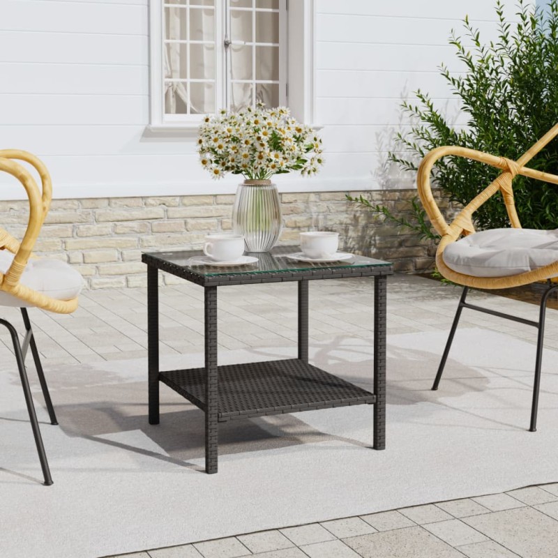Tavolino Nero 45x45x45 cm Polyrattan e Vetro Temperato Tavolino Nero 45x45x45 cm Polyrattan e Vetro Temperato