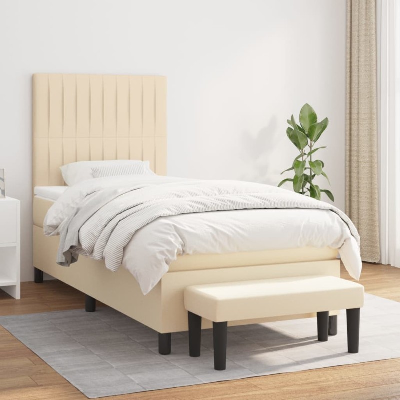 vidaXL Giroletto a Molle con Materasso Crema 90x200 cm inTessuto