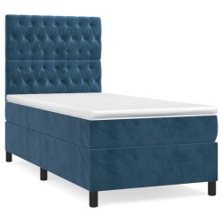 vidaXL Giroletto a Molle con Materasso Blu Scuro 90x190 cm in Velluto