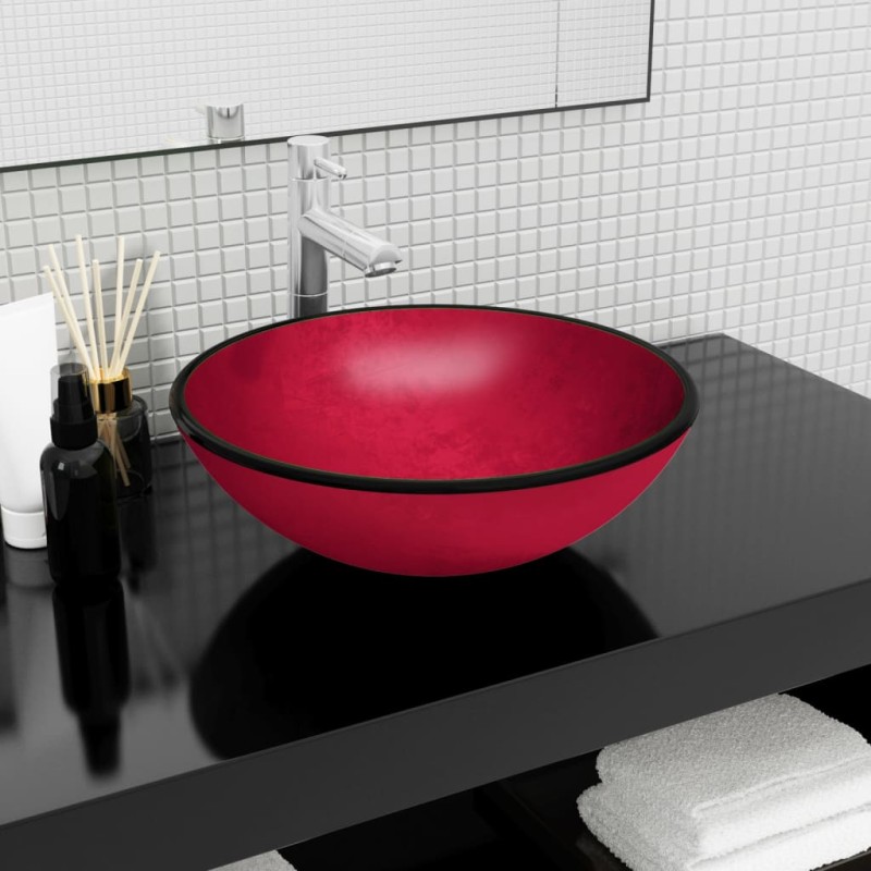 vidaXL Lavandino in Vetro Temperato 42x14 cm Rosso vidaXL Lavandino in Vetro Temperato 42x14 cm Rosso