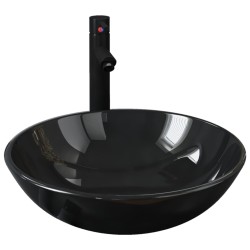 vidaXL Lavandino Bagno con Rubinetto e Piletta in Vetro Temperato Nero