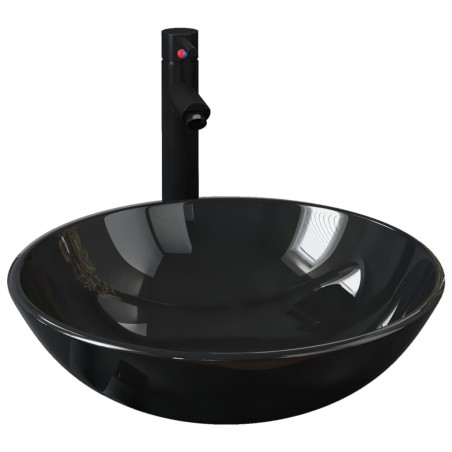 vidaXL Lavandino Bagno con Rubinetto e Piletta in Vetro Temperato Nero