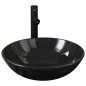 vidaXL Lavandino Bagno con Rubinetto e Piletta in Vetro Temperato Nero vidaXL Lavandino Bagno con Rubinetto e Piletta in Vetro Temperato Nero