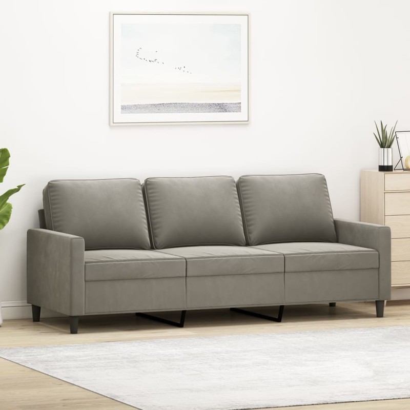 vidaXL Divano a 3 Posti Grigio Chiaro 180 cm in Velluto vidaXL Divano a 3 Posti Grigio Chiaro 180 cm in Velluto