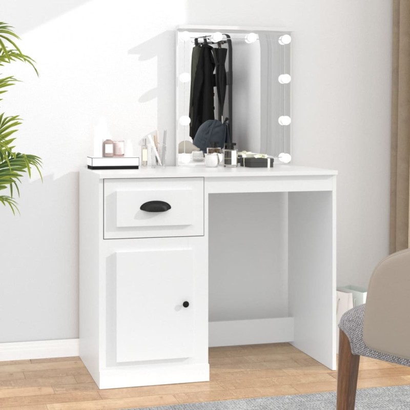 Toeletta con LED Bianca 90x50x132,5 cm Legno Multistrato Toeletta con LED Bianca 90x50x132,5 cm Legno Multistrato