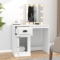 Toeletta con LED Bianca 90x50x132,5 cm Legno Multistrato Toeletta con LED Bianca 90x50x132,5 cm Legno Multistrato